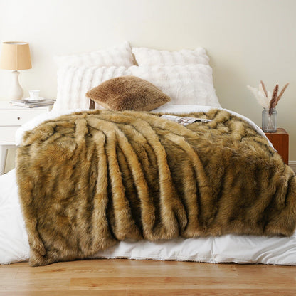 LUX Heavy Grey Faux Fur Throw Blanket with Plush Polyester Back – view 3