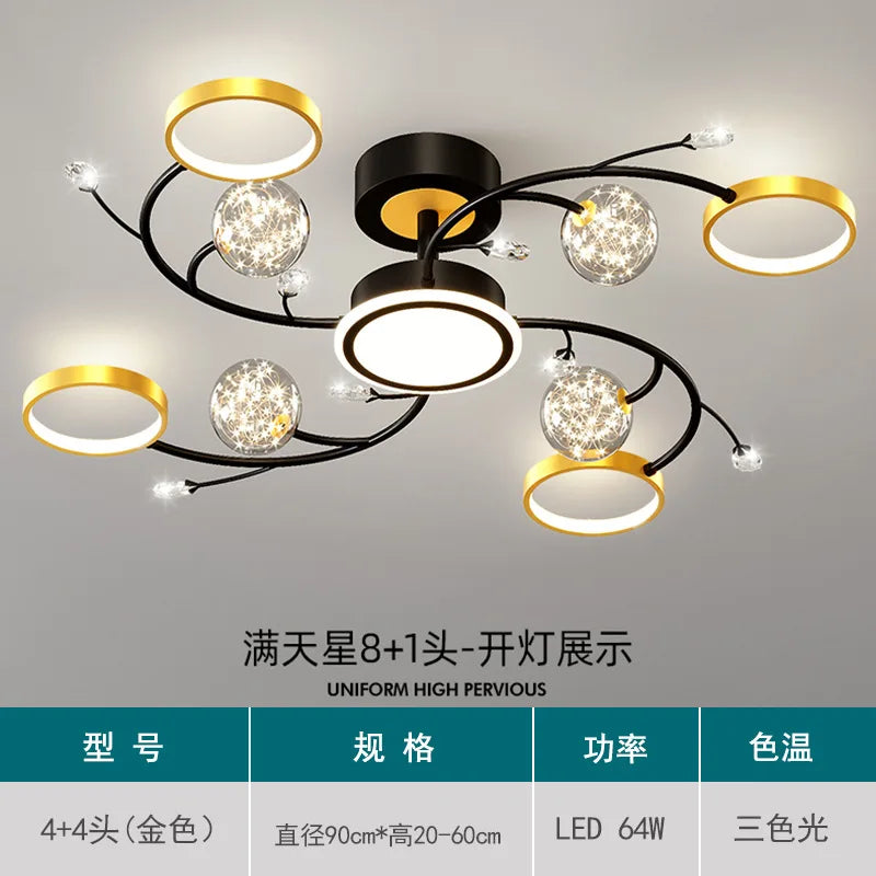 Modern Starry Gold Flush Mount Ceiling Light, Multi-Head – view 15