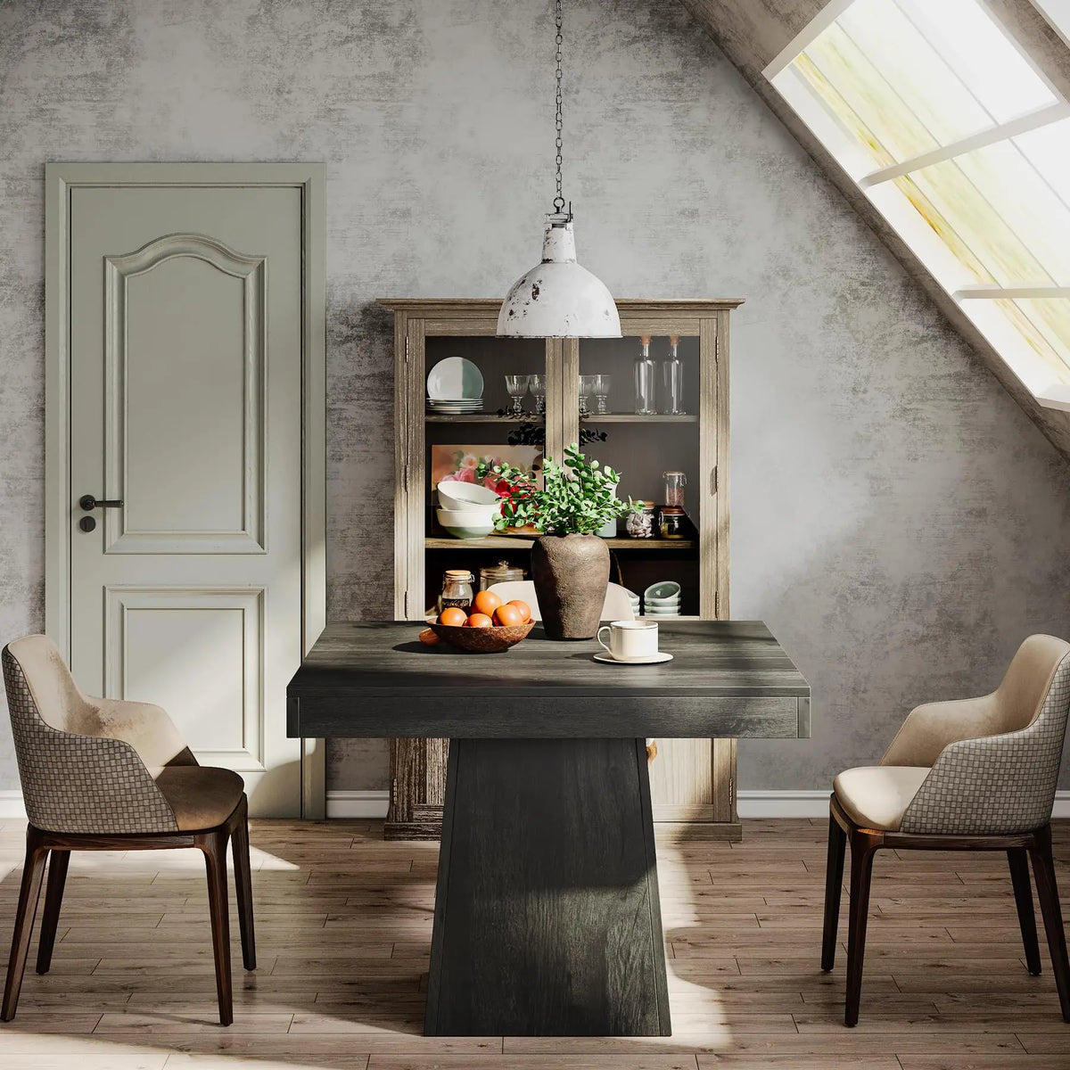 31.5-Inch Square Farmhouse Dining Table for 4 with Pedestal Base – view 4