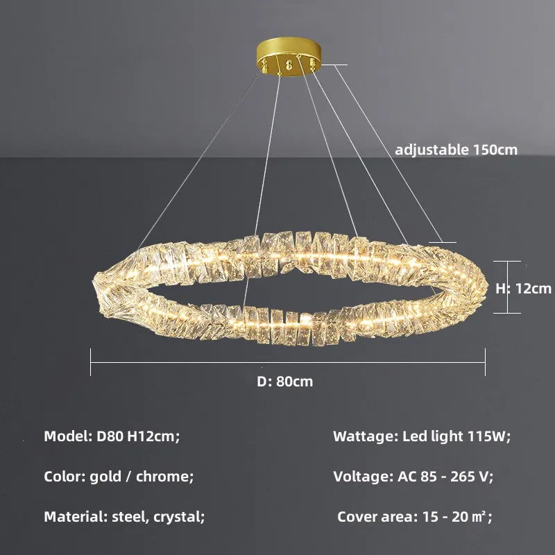 Sophisticated K9 Crystal Ring LED Chandelier, Dimmable, Chrome – view 23