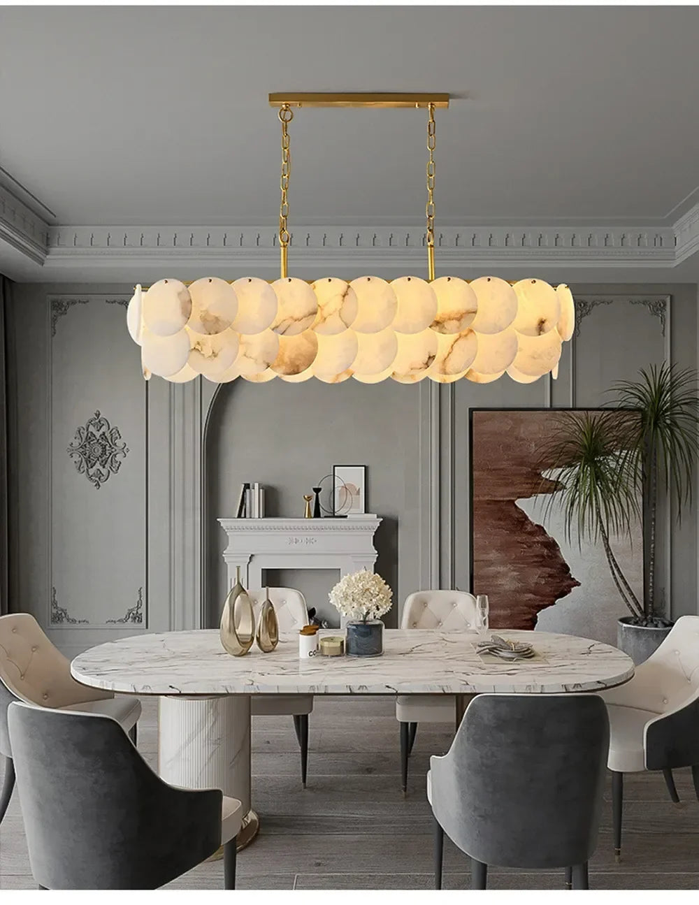 Natural Marble LED Chandelier for Kitchen Island, Round or Oval – view 5