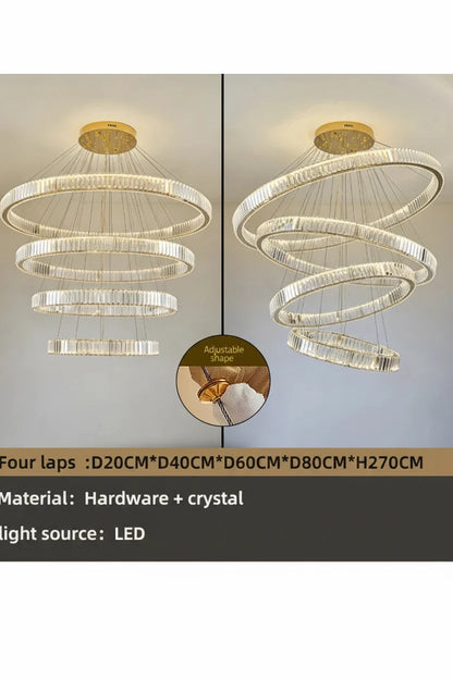 Modern Multi-Ring Crystal Chandelier in Gold or Chrome – view 12