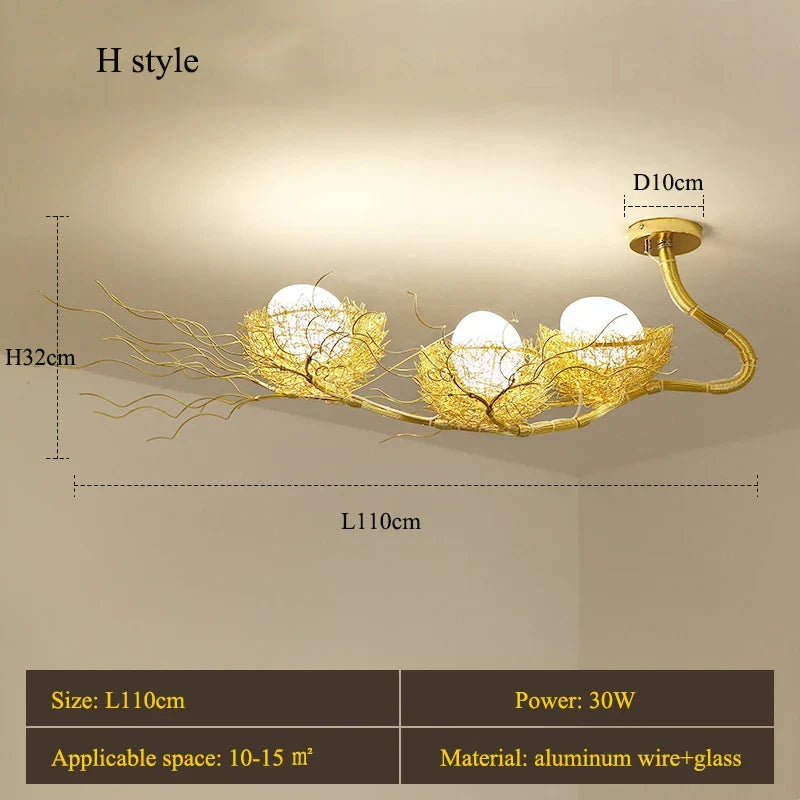 LED Gold Bird's Nest Ceiling Light with Glass Ball Pendants – view 14
