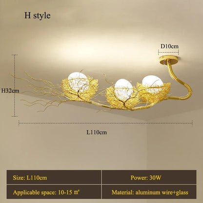 LED Gold Bird's Nest Ceiling Light with Glass Ball Pendants – view 14