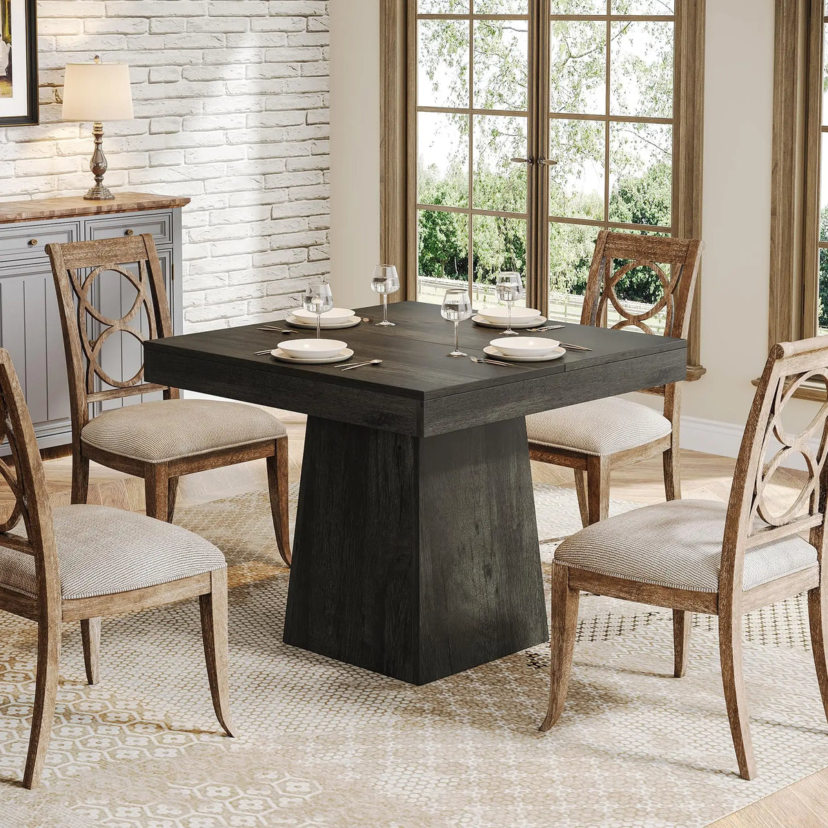 31.5-Inch Square Farmhouse Dining Table for 4 with Pedestal Base – view 7