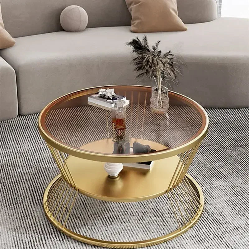 Minimalist Round Glass Side Table with Storage in Gold or Black – view 2