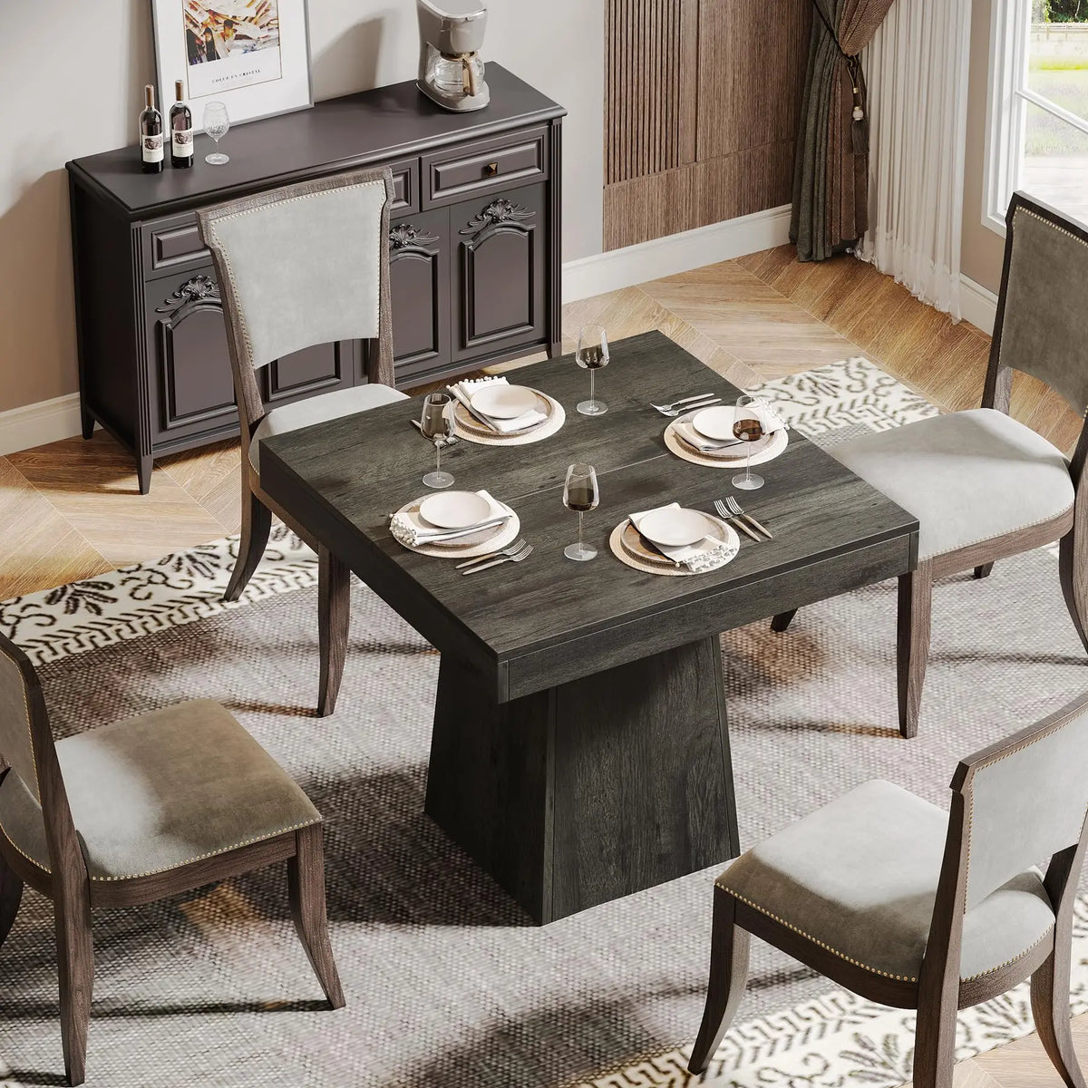 31.5-Inch Square Farmhouse Dining Table for 4 with Pedestal Base – view 3