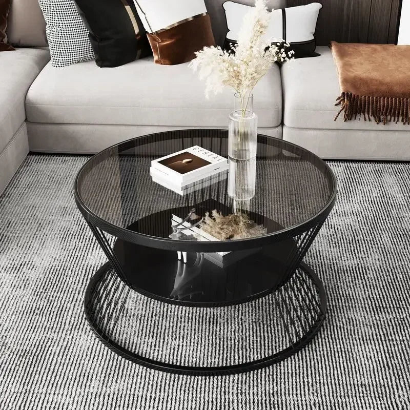 Minimalist Round Glass Side Table with Storage in Gold or Black – view 5