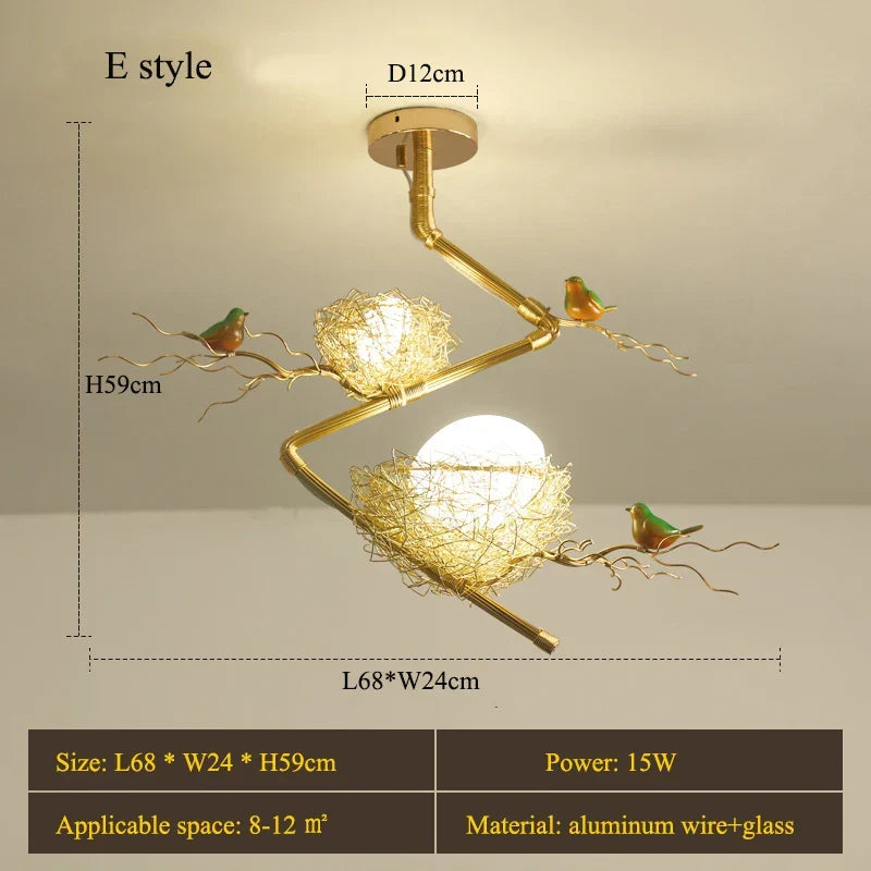 LED Gold Bird's Nest Ceiling Light with Glass Ball Pendants – view 12