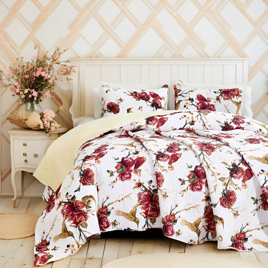 Microfiber Floral Quilt Set, Vintage-Inspired Rose Garden