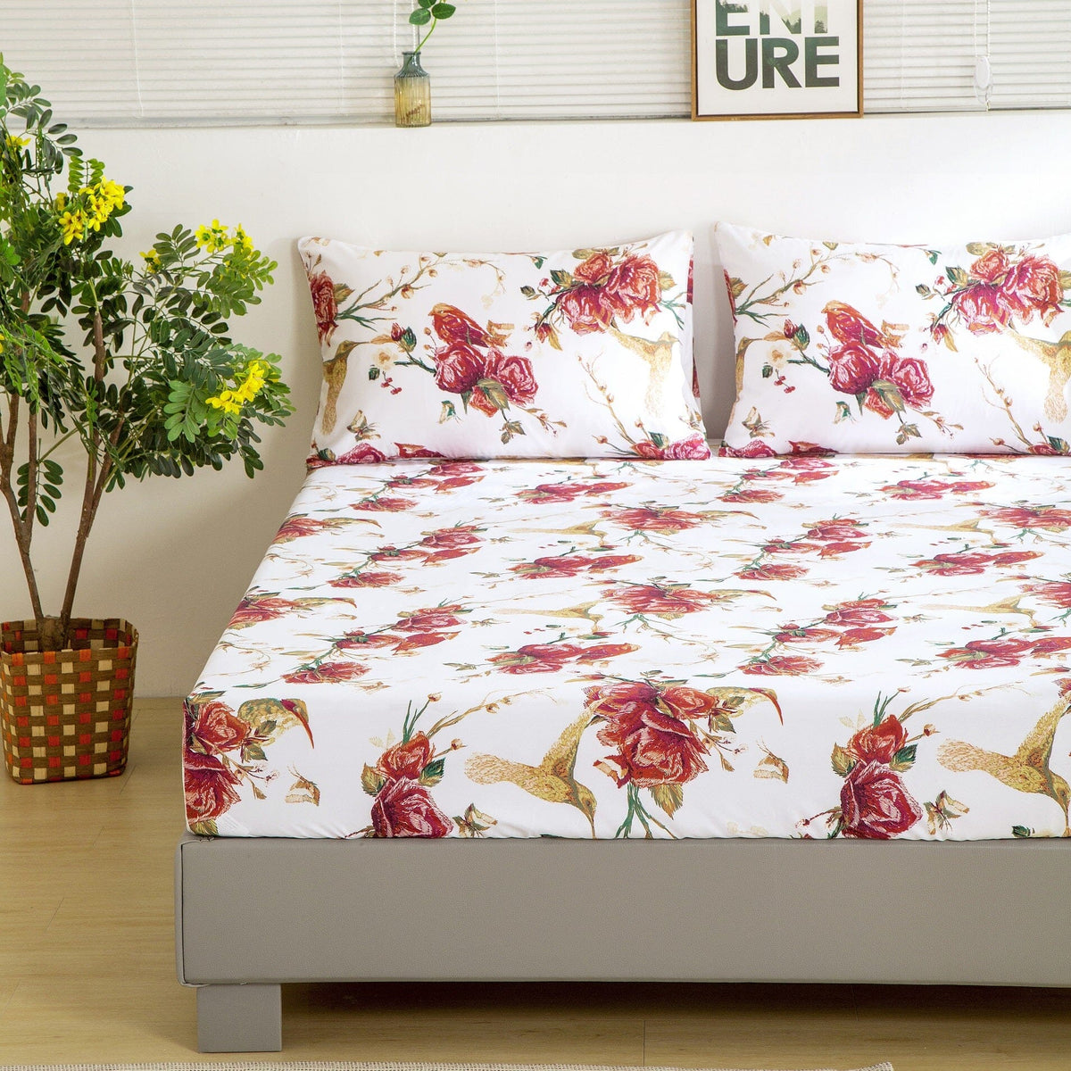 Vintage Rose Garden Hummingbird Floral Microfiber Bed Sheet Set – view 2