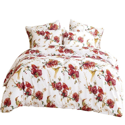 Vintage Rose Garden Hummingbird Floral Duvet Cover in Burgundy and White – view 14