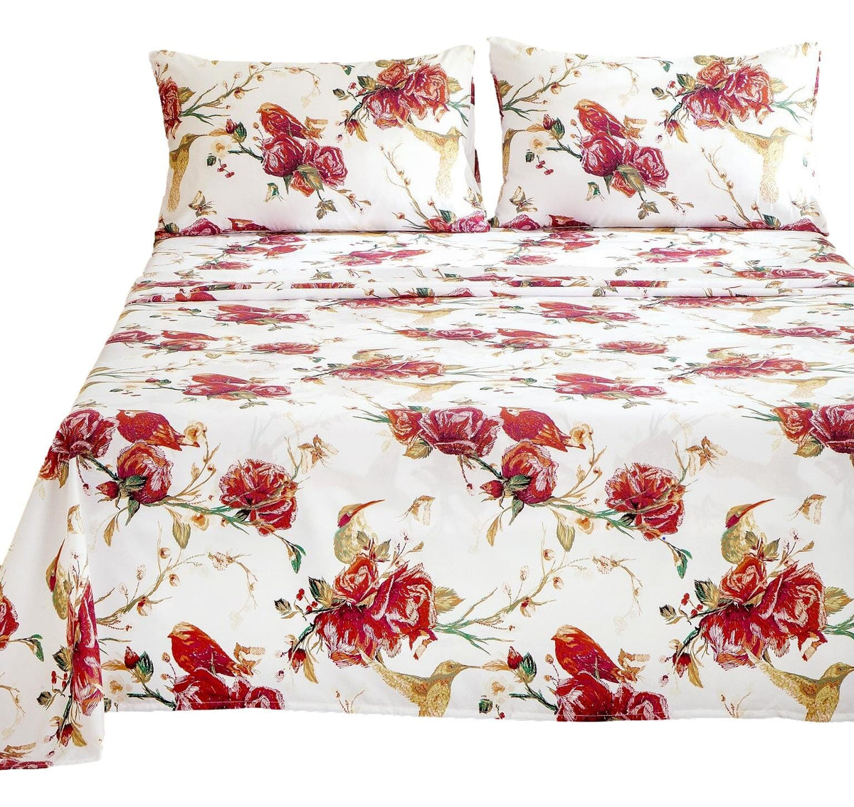 Vintage Rose Garden Hummingbird Floral Microfiber Bed Sheet Set – view 11
