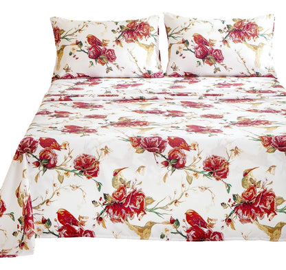Vintage Rose Garden Hummingbird Floral Microfiber Bed Sheet Set – view 11