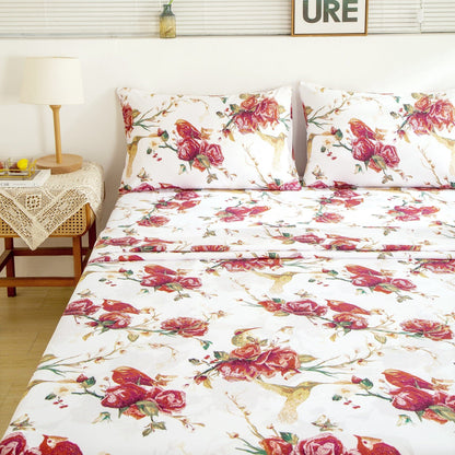 Vintage Rose Garden Hummingbird Floral Microfiber Bed Sheet Set – view 3