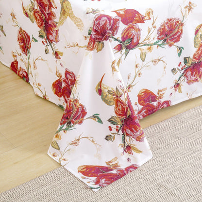 Vintage Rose Garden Hummingbird Floral Microfiber Bed Sheet Set – view 5