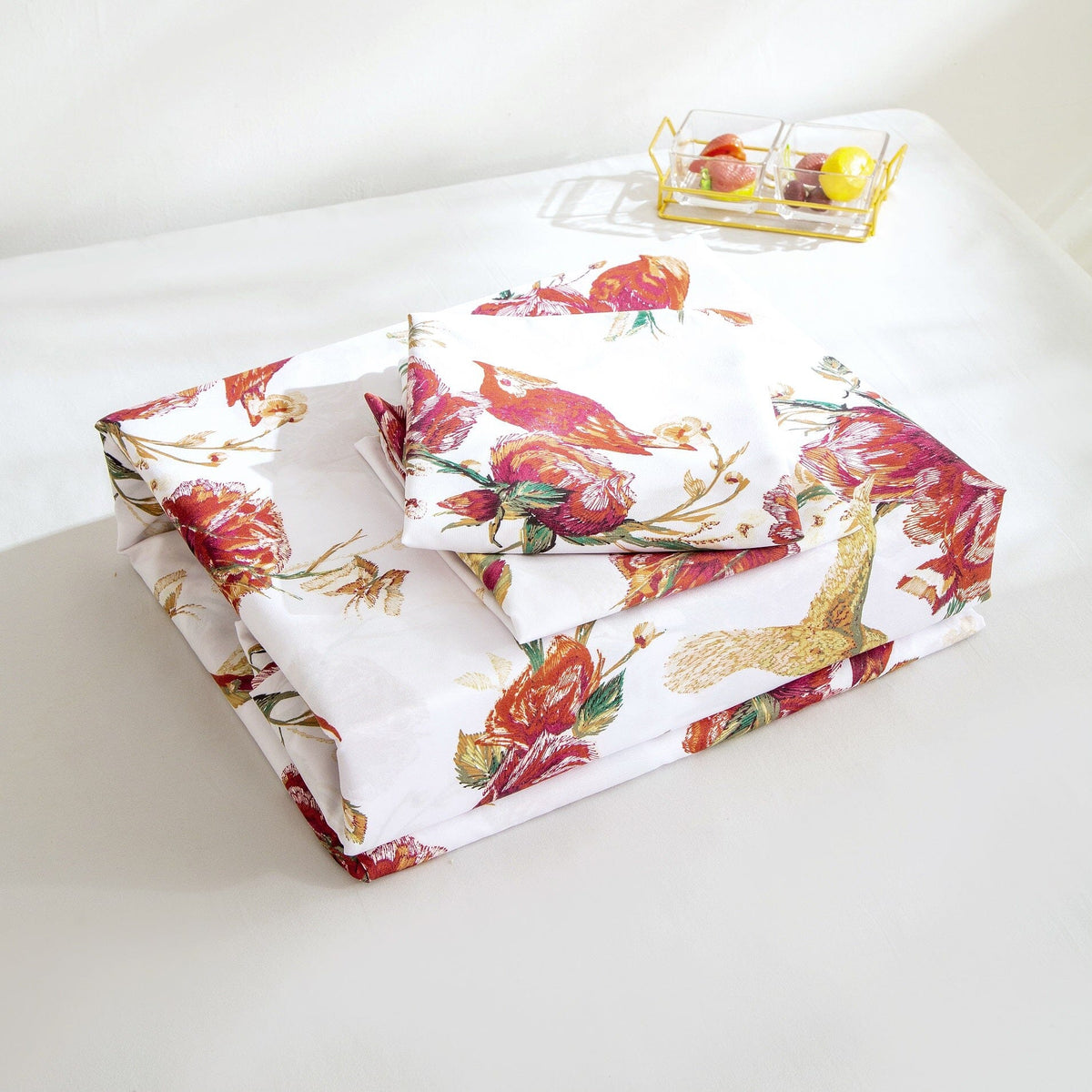 Vintage Rose Garden Hummingbird Floral Duvet Cover in Burgundy and White – view 13