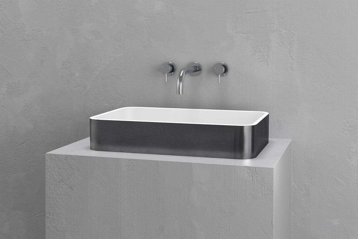 Low-Profile Rectangular Concrete Vessel Sink with Curved Corners – view 11