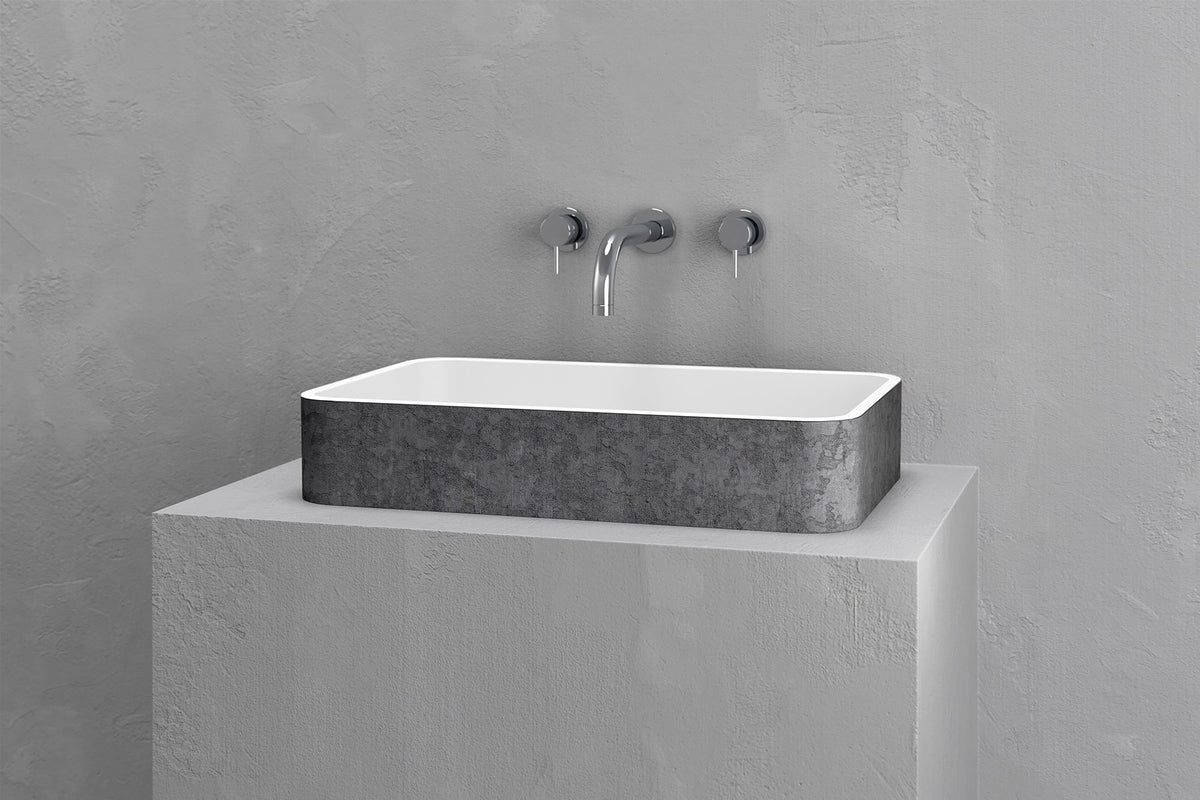 Low-Profile Rectangular Concrete Vessel Sink with Curved Corners – view 16