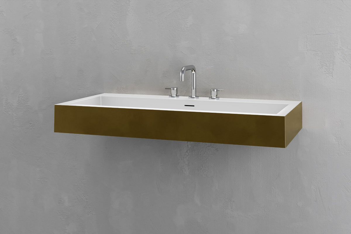 Wall-Mounted Rectangular Concrete Sink, 39.4 Inch Floating Basin – view 21