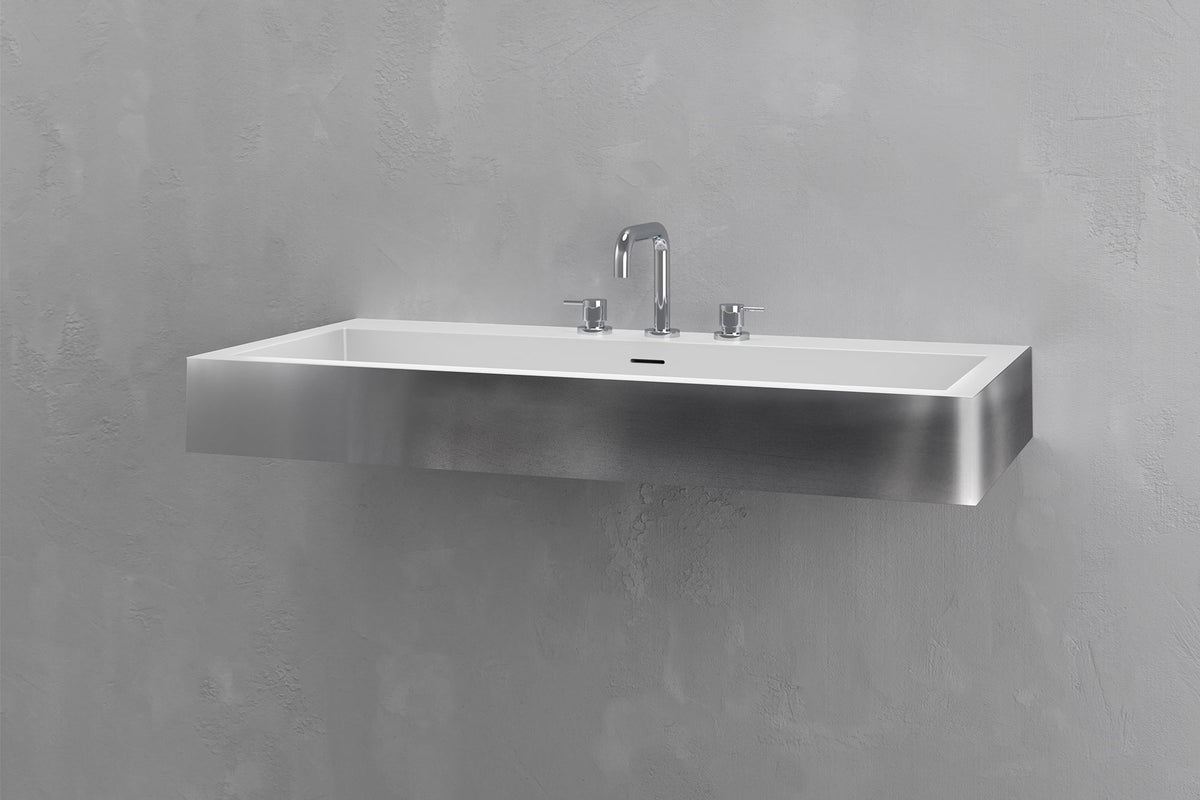 Wall-Mounted Rectangular Concrete Sink, 39.4 Inch Floating Basin – view 11