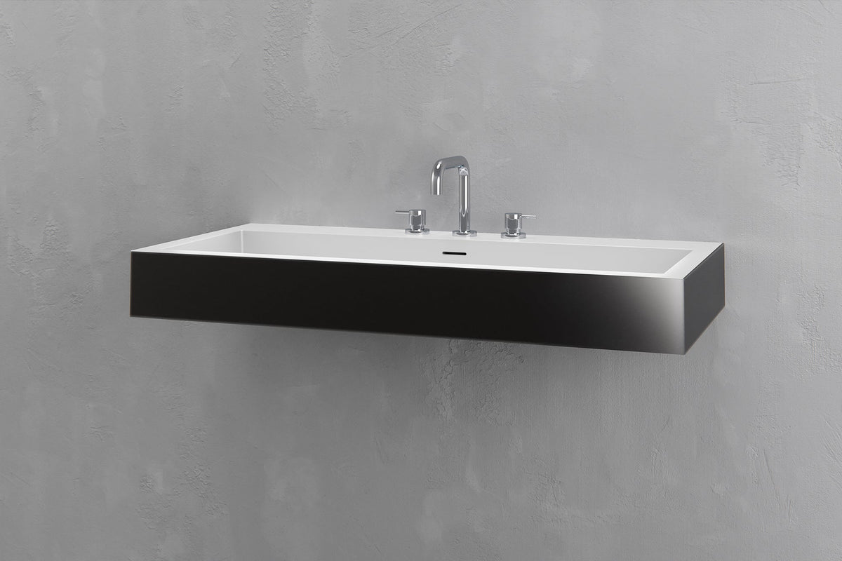 Wall-Mounted Rectangular Concrete Sink, 39.4 Inch Floating Basin – view 12