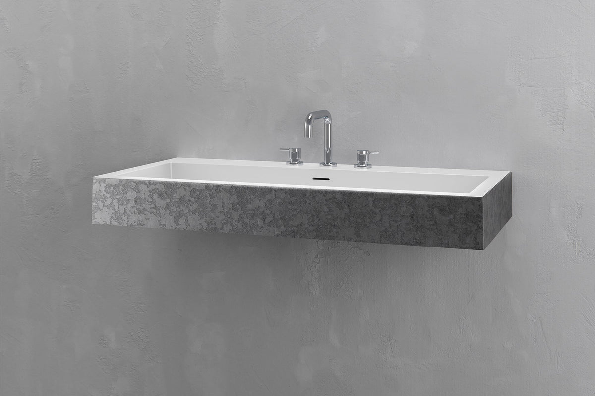 Wall-Mounted Rectangular Concrete Sink, 39.4 Inch Floating Basin – view 17