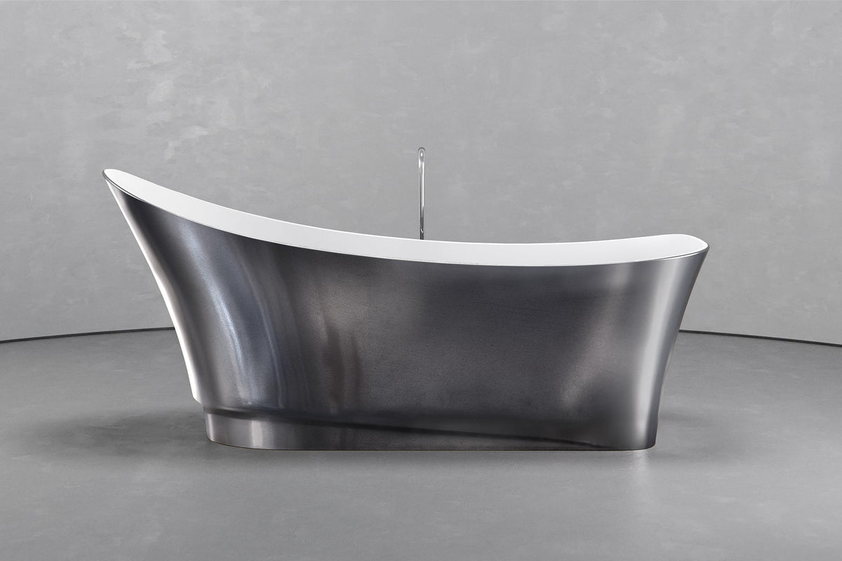 Boat-Shaped Freestanding Concrete Bathtub with Upright Recline – view 11