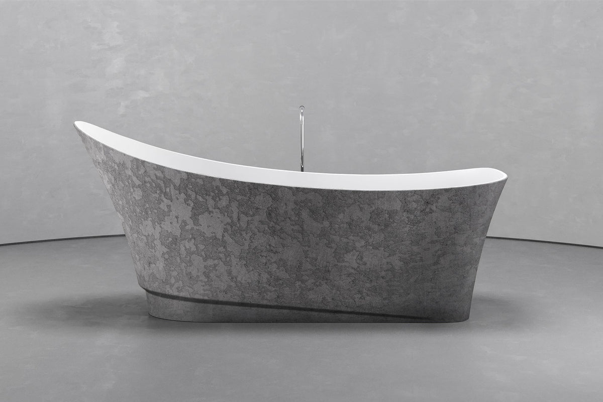Boat-Shaped Freestanding Concrete Bathtub with Upright Recline – view 16