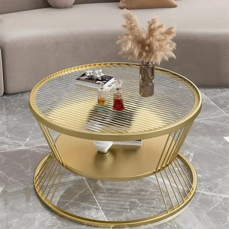 Glass Round Coffee Table with Integrated Storage