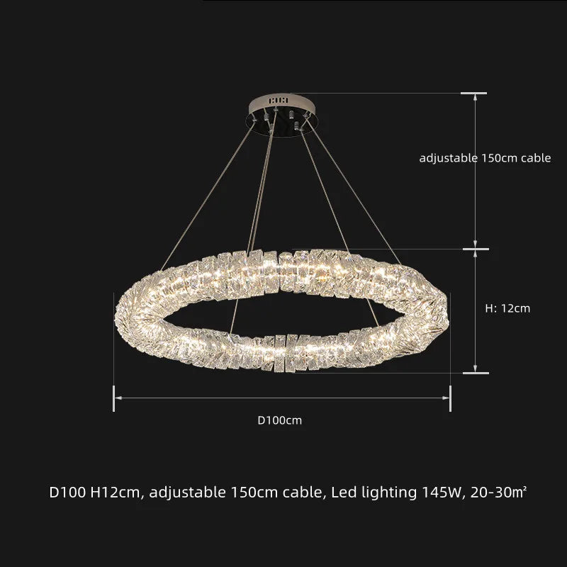 Sophisticated K9 Crystal Ring LED Chandelier, Dimmable, Chrome – view 15