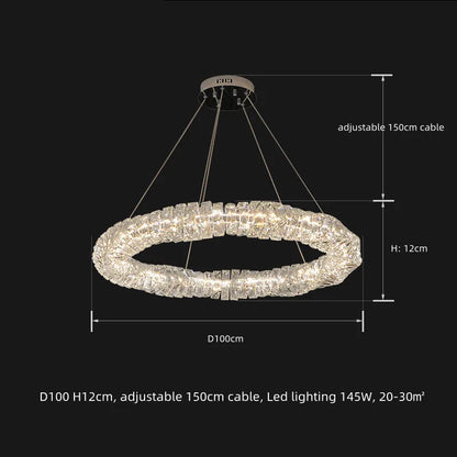 Sophisticated K9 Crystal Ring LED Chandelier, Dimmable, Chrome – view 15