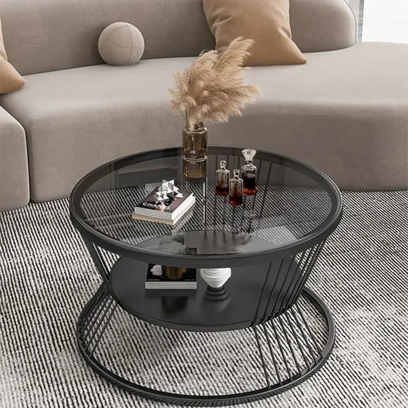 Minimalist Round Glass Side Table with Storage in Gold or Black – view 3
