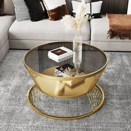 Minimalist Round Glass Side Table with Storage in Gold or Black – view 4