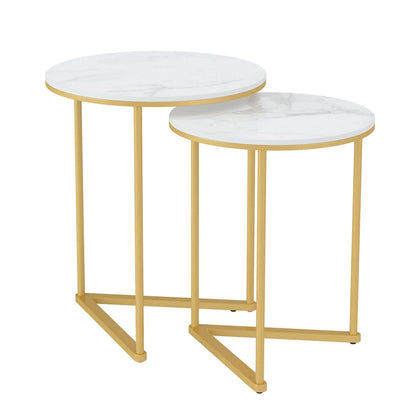 Round Sintered Stone Nesting Side Tables with Gold Metal Frame, Set of 2 – view 7