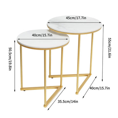 Round Sintered Stone Nesting Side Tables with Gold Metal Frame, Set of 2 – view 6