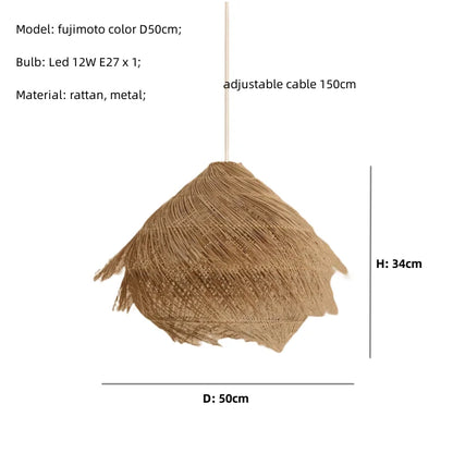 Japanese-Style Rattan LED Pendant Chandelier, Nordic Dining Light – view 7