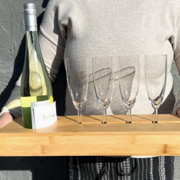 Mindful Hosting Bamboo Wine Bottle and Glass Serving Caddy – view 2