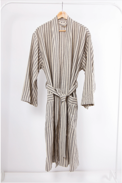 Abbas Charcoal Stripe 100% Linen Turkish Peshtemal Robe – view 5