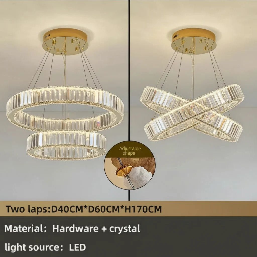 Modern Multi-Ring Crystal Chandelier in Gold or Chrome – view 10