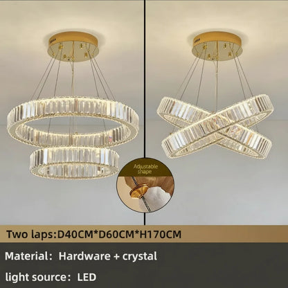 Modern Multi-Ring Crystal Chandelier in Gold or Chrome – view 10