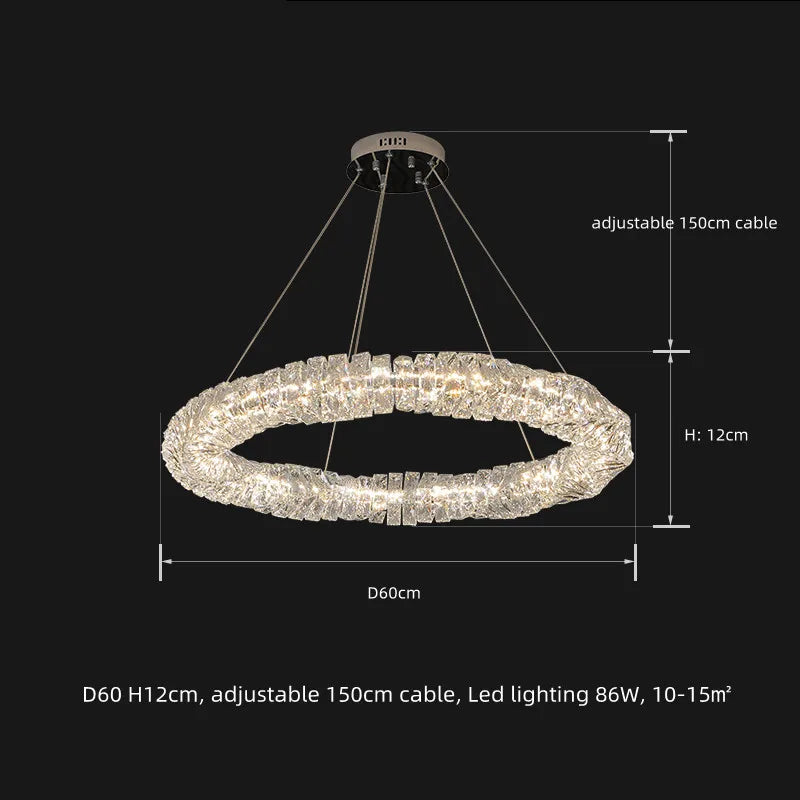 Sophisticated K9 Crystal Ring LED Chandelier, Dimmable, Chrome – view 13
