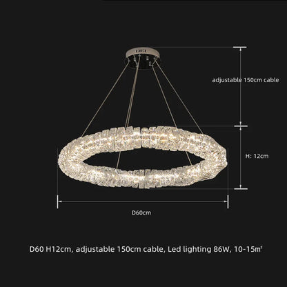 Sophisticated K9 Crystal Ring LED Chandelier, Dimmable, Chrome – view 13
