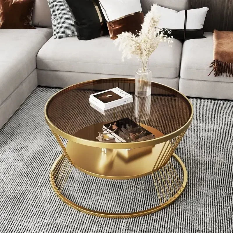 Minimalist Round Glass Side Table with Storage in Gold or Black – view 6