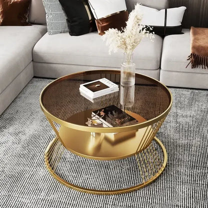 Minimalist Round Glass Side Table with Storage in Gold or Black – view 6