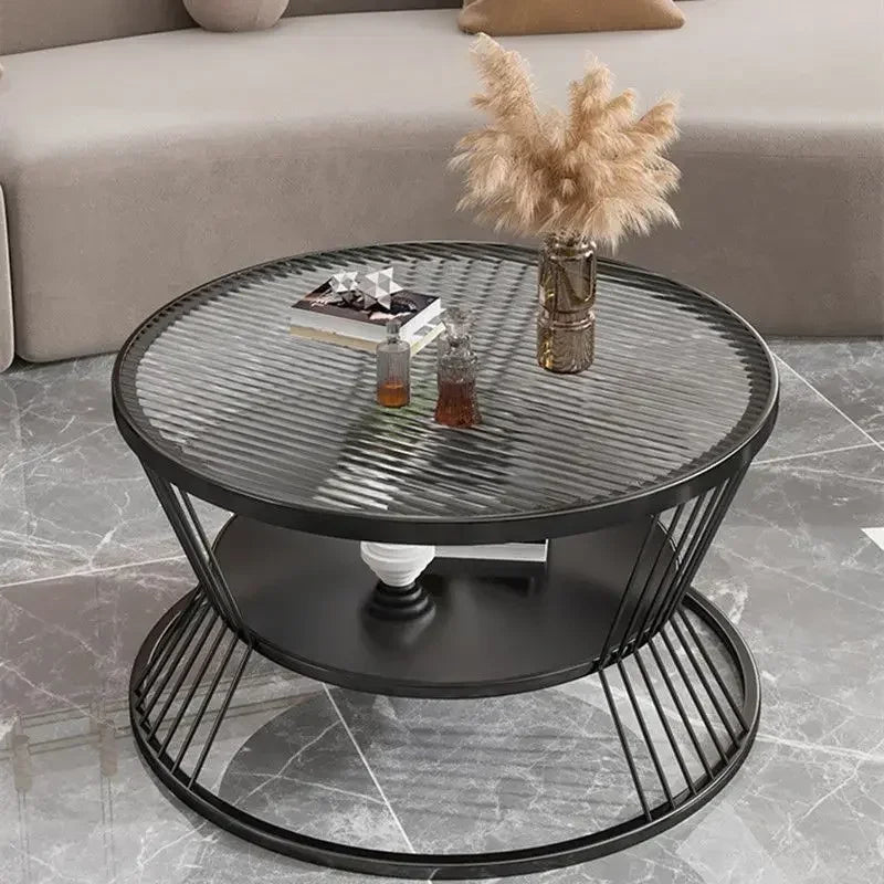 Minimalist Round Glass Side Table with Storage in Gold or Black – view 7