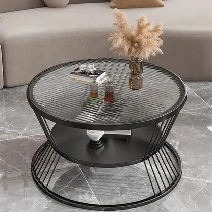 Minimalist Round Glass Side Table with Storage in Gold or Black – view 7