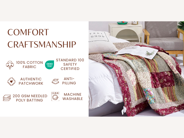 Fairy Tale Tea Party Cotton Patchwork Quilted Throw Blanket – view 10