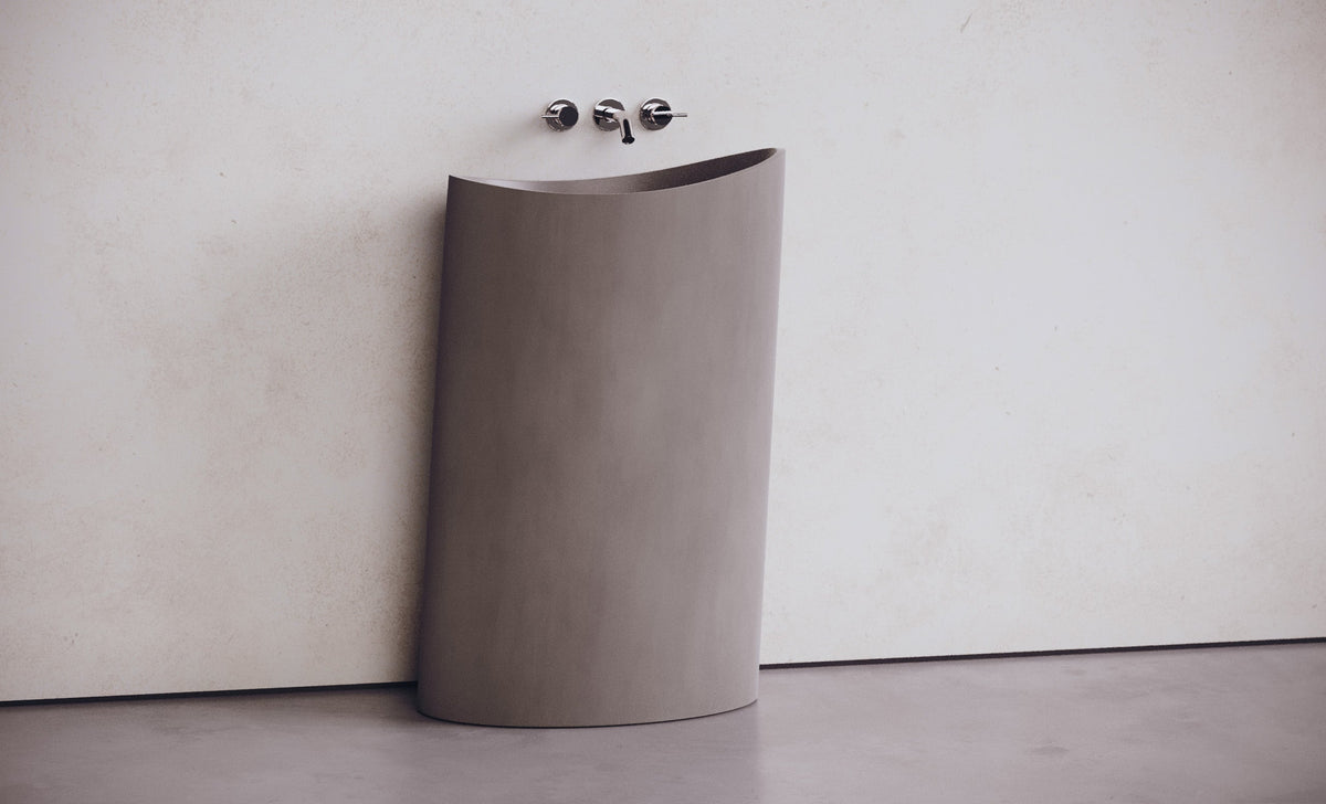 Oval Freestanding Concrete Pedestal Sink – Studio Collection – view 2
