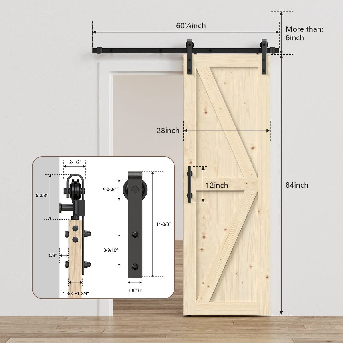 Unfinished Solid Pine Sliding Barn Door with Track Kit – view 7
